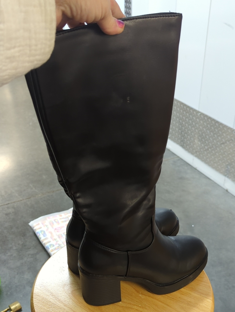 Classic Black Knee-High Block Heel Boots